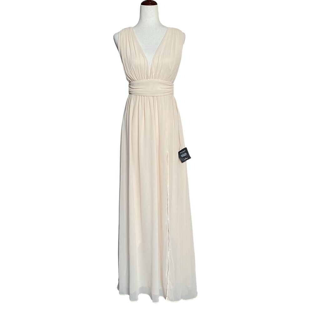 Lulus Heavenly Hues Chiffon Draped Maxi Gown Dress Womens XS Plunging Neck Line
